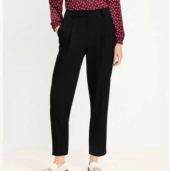 LOFT Black Pleated Pull On Slim Pants in Brushed Flannel Size XS - Picture 2 of 6